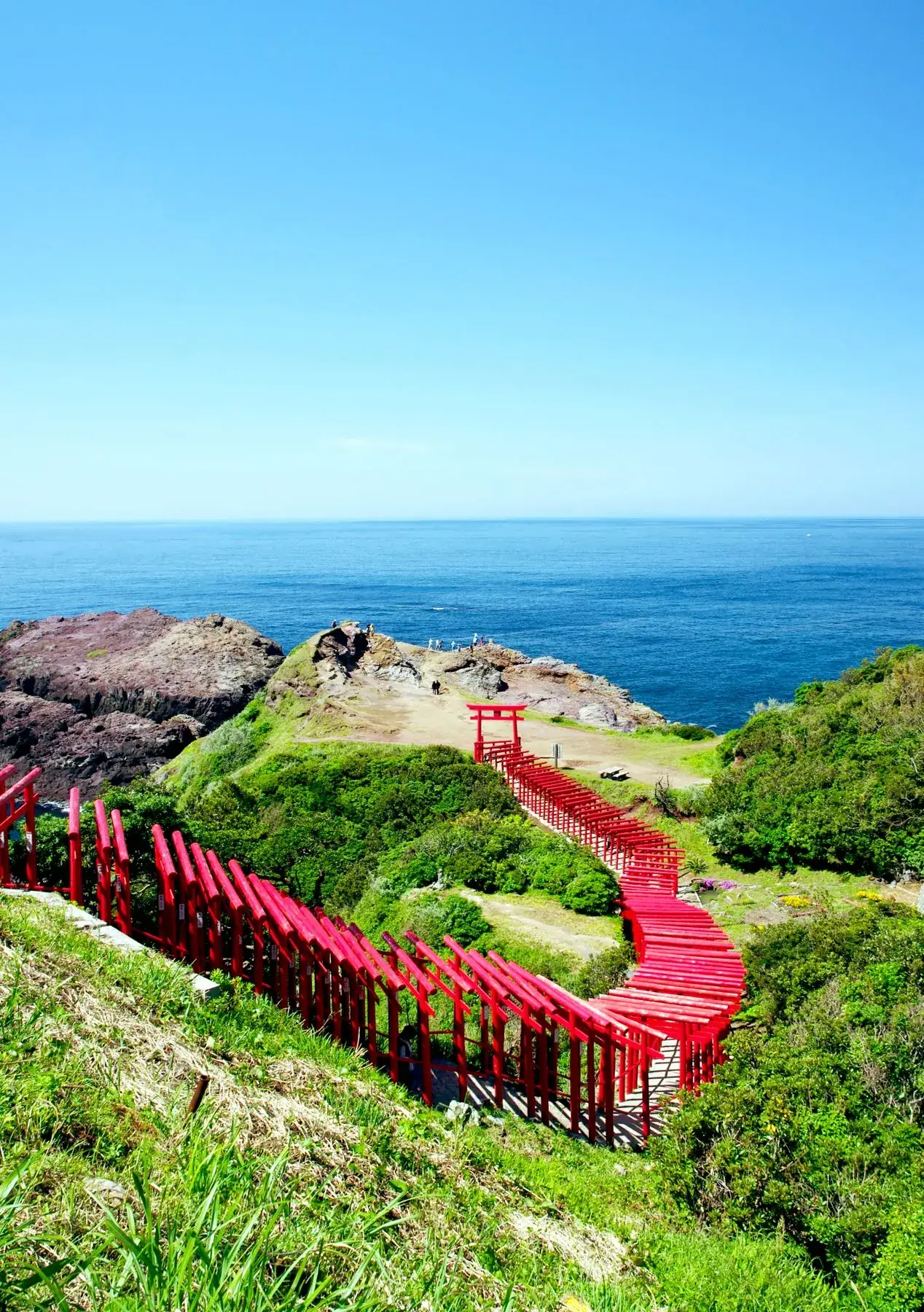 海へ向かって連なる元乃隅神社の赤い鳥居